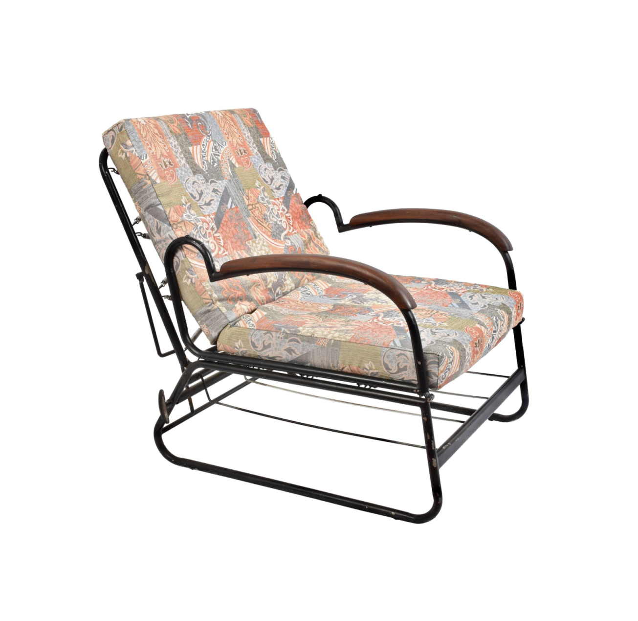 Adjustable bed armchair with Marcel Breuer style metal and wood structure. 1930s